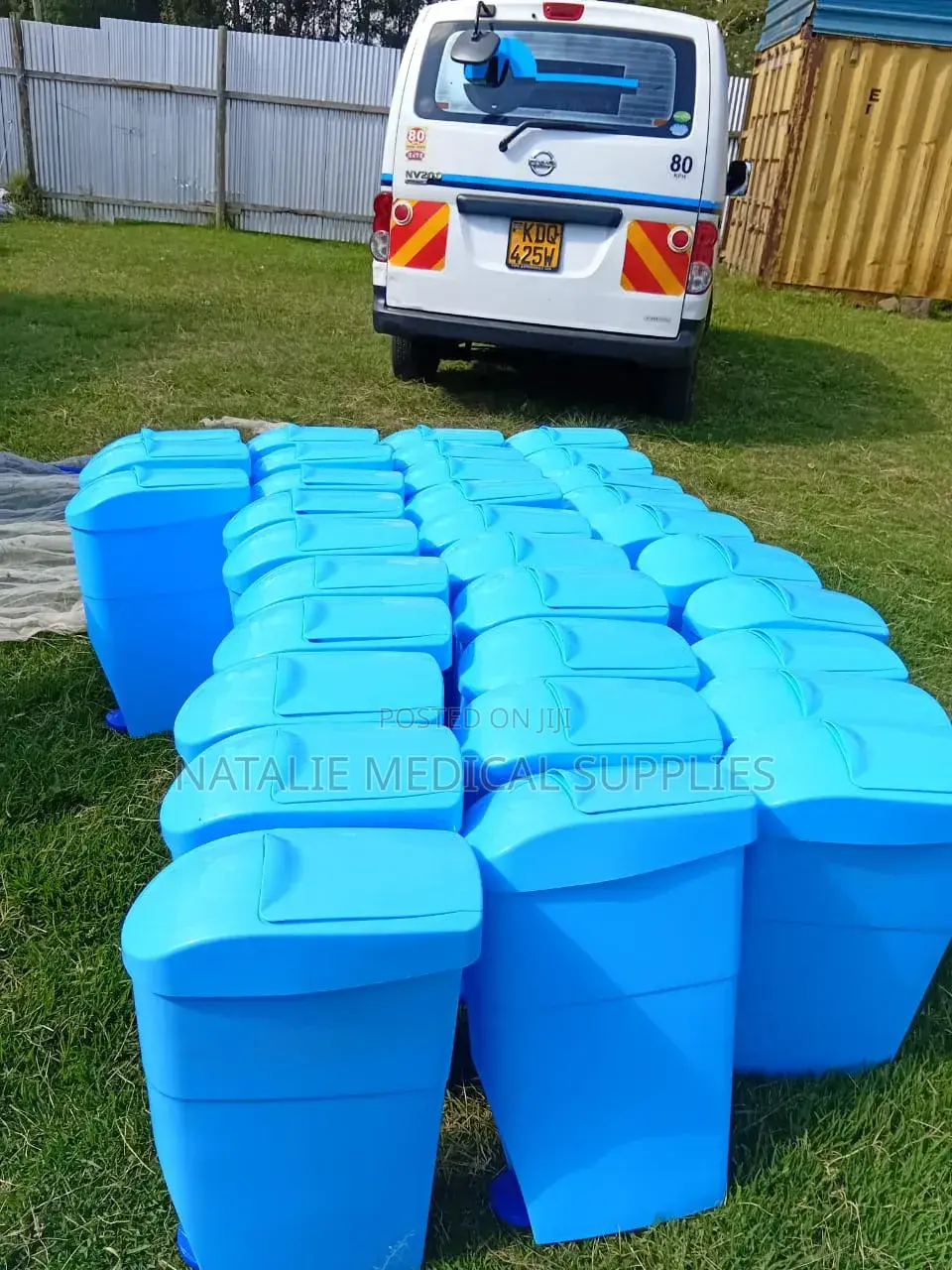 White and Blue Sanitary Bins