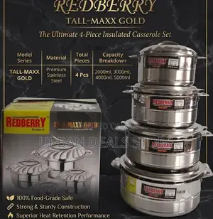 Redberry Stainless Steel Insulated Hotpot – Tallmaxx Gold 4-Piece Set
