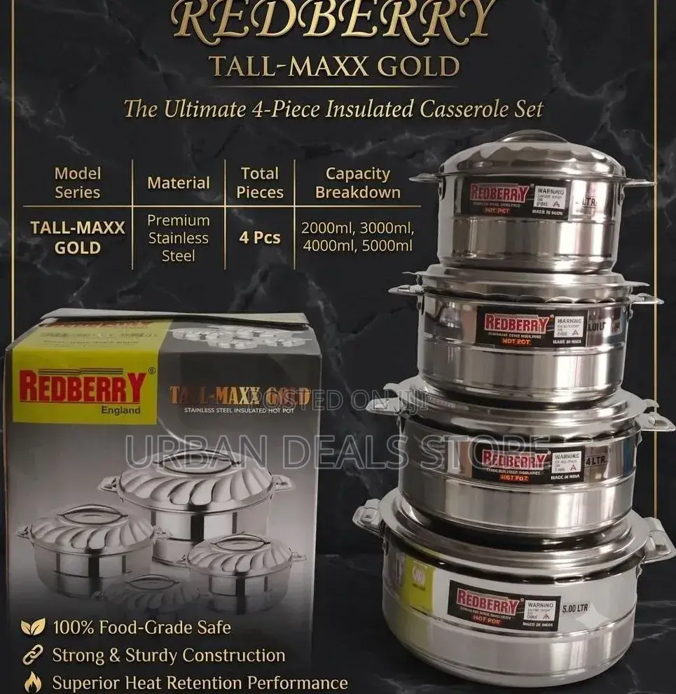 Redberry Stainless Steel Insulated Hotpot – Tallmaxx Gold 4-Piece Set