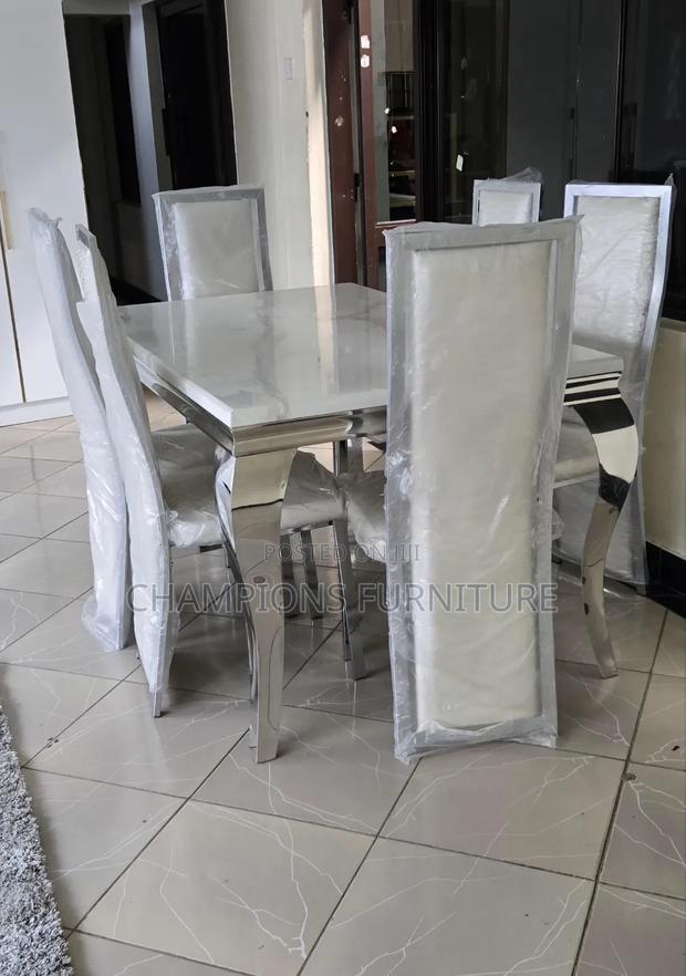 Silver White 6 Seater Dining Table Set - thumbnail 2