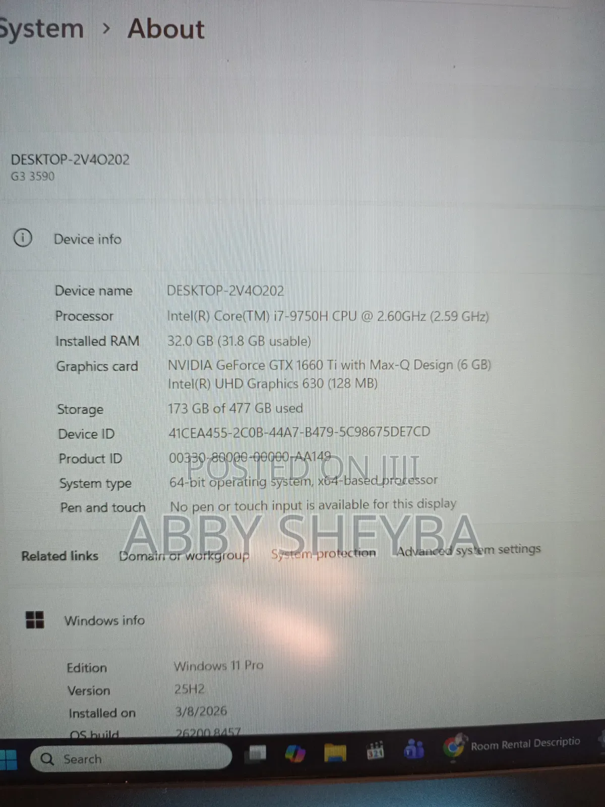 Laptop Dell G3 15 3590 32GB Intel Core i7 SSD 512GB
