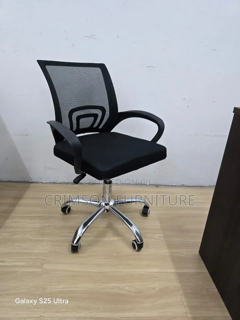 Metallic Table and Mesh Chair