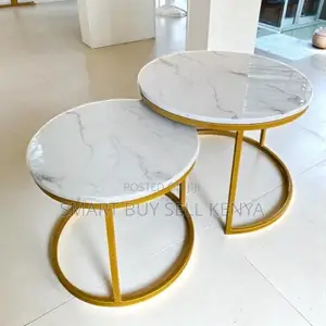 Stylish 2-Piece Nesting Coffee Table Set With Golden Metal Legs