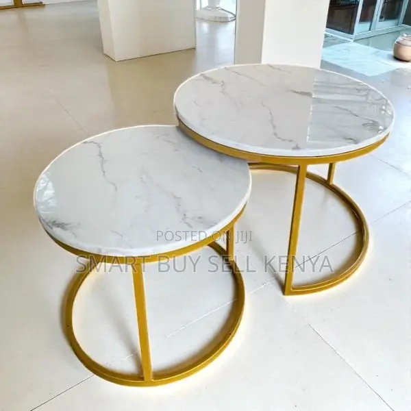 Stylish 2-Piece Nesting Coffee Table Set With Golden Metal Legs