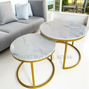 Stylish 2-Piece Nesting Coffee Table Set With Golden Metal Legs