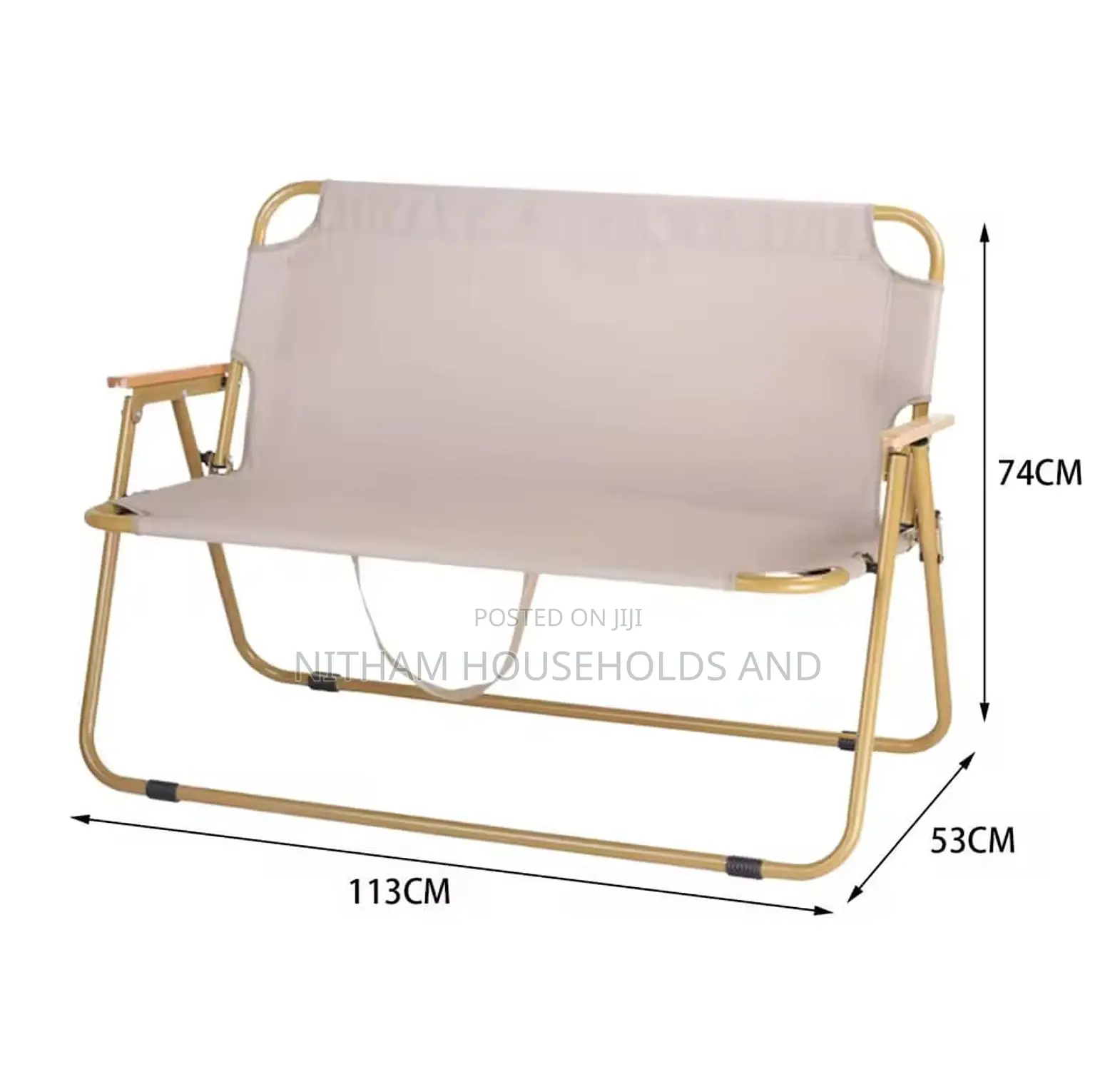 Portable Double Seat Camping Chair With Wood Armrest