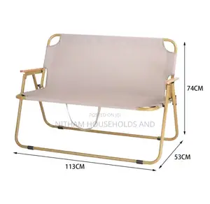 Portable Double Seat Camping Chair With Wood Armrest