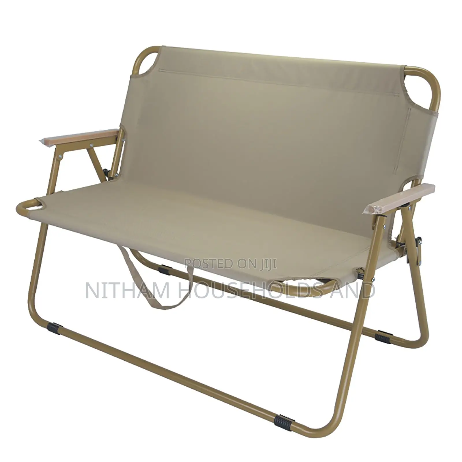Portable Double Seat Camping Chair With Wood Armrest