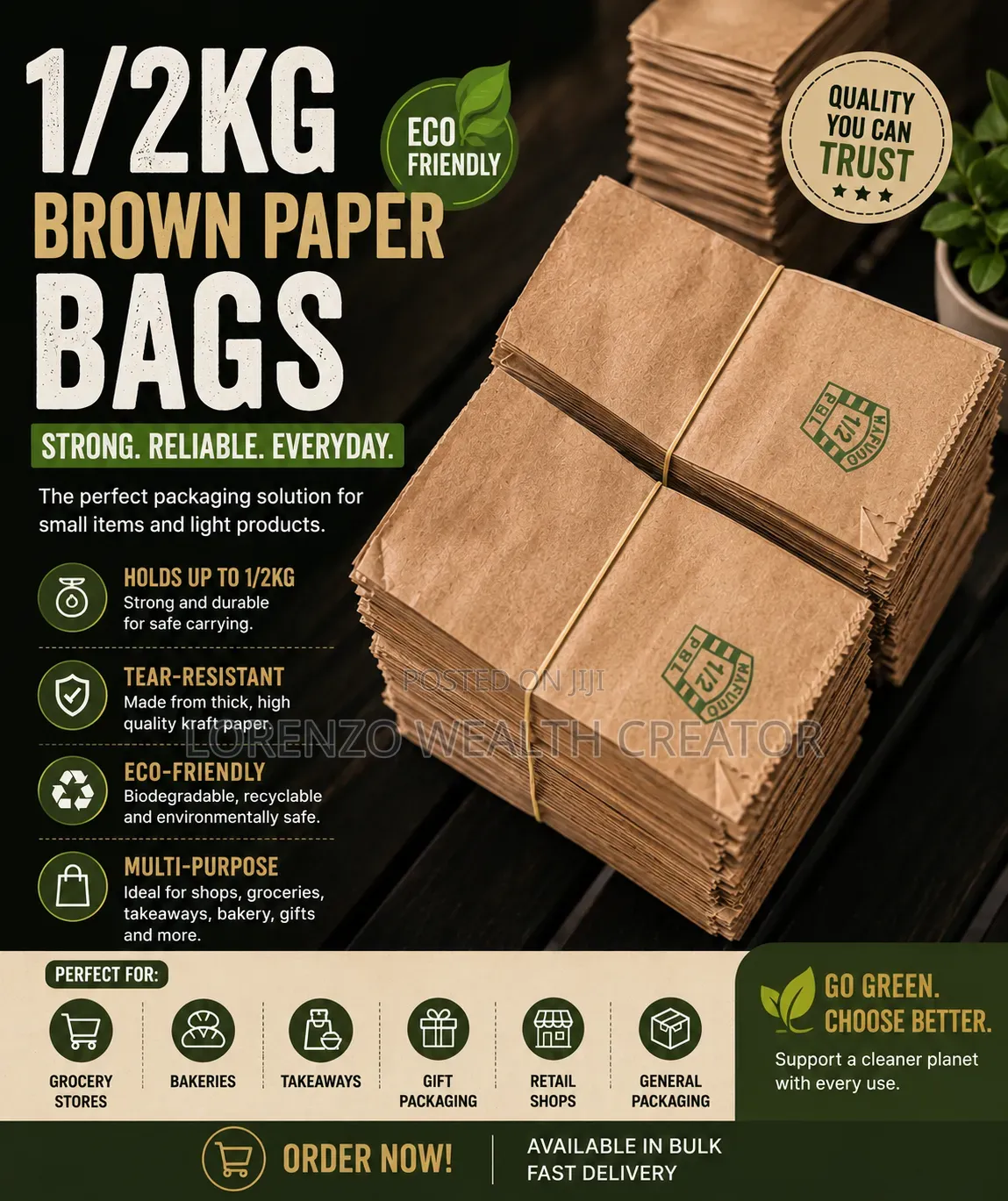 1/2kg Brown Kraft Paper Bags – Strong Eco-Friendly Packaging