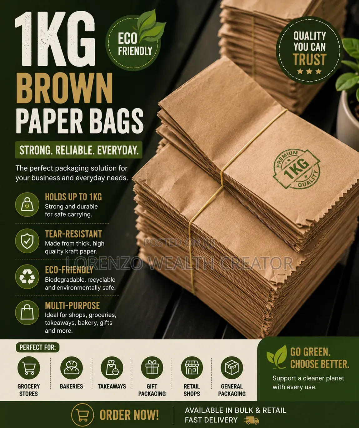 1kg Brown Paper Bags – Strong, Eco-friendly Reliable