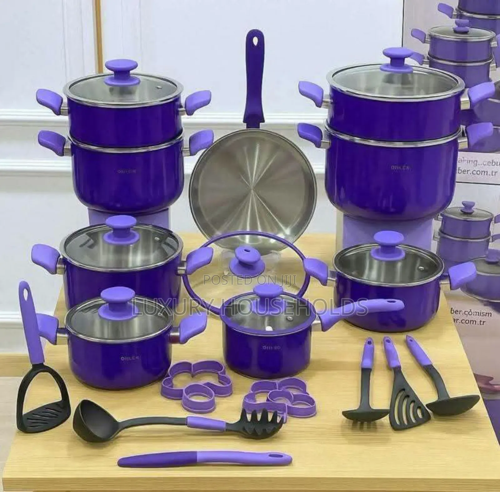 On Multi-Piece Purple Stainless Steel Cookware Set
