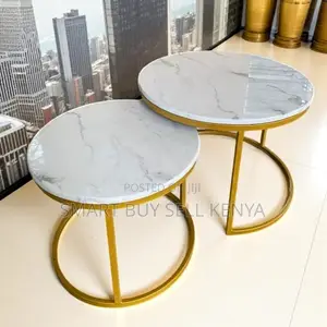 2 Piece Set Contemporary Round Nesting Side and Coffee Tables