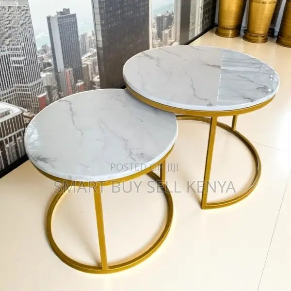 2 Piece Set Contemporary Round Nesting Side and Coffee Tables