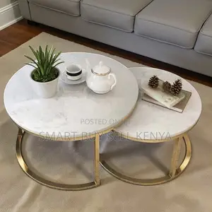 2 Piece Set Contemporary Round Nesting Side and Coffee Tables