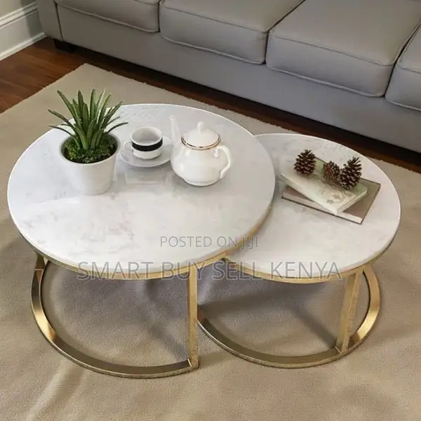 2 Piece Set Contemporary Round Nesting Side and Coffee Tables