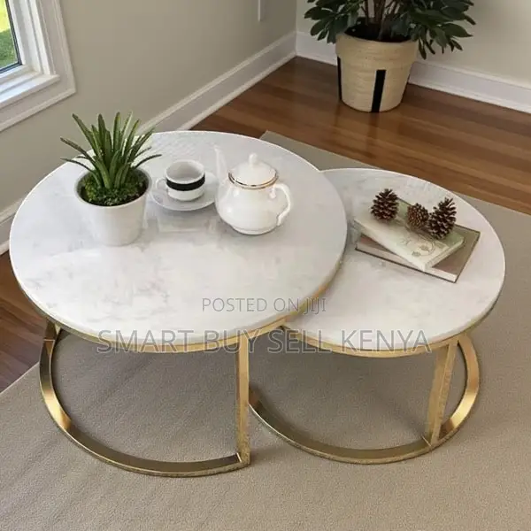 Marble Finish Round Nesting Coffee Tables With Metal Frame