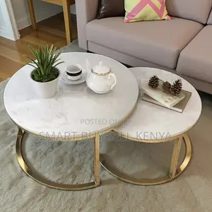 Marble Finish Round Nesting Coffee Tables With Metal Frame