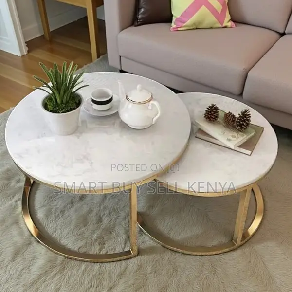 Marble Finish Round Nesting Coffee Tables With Metal Frame