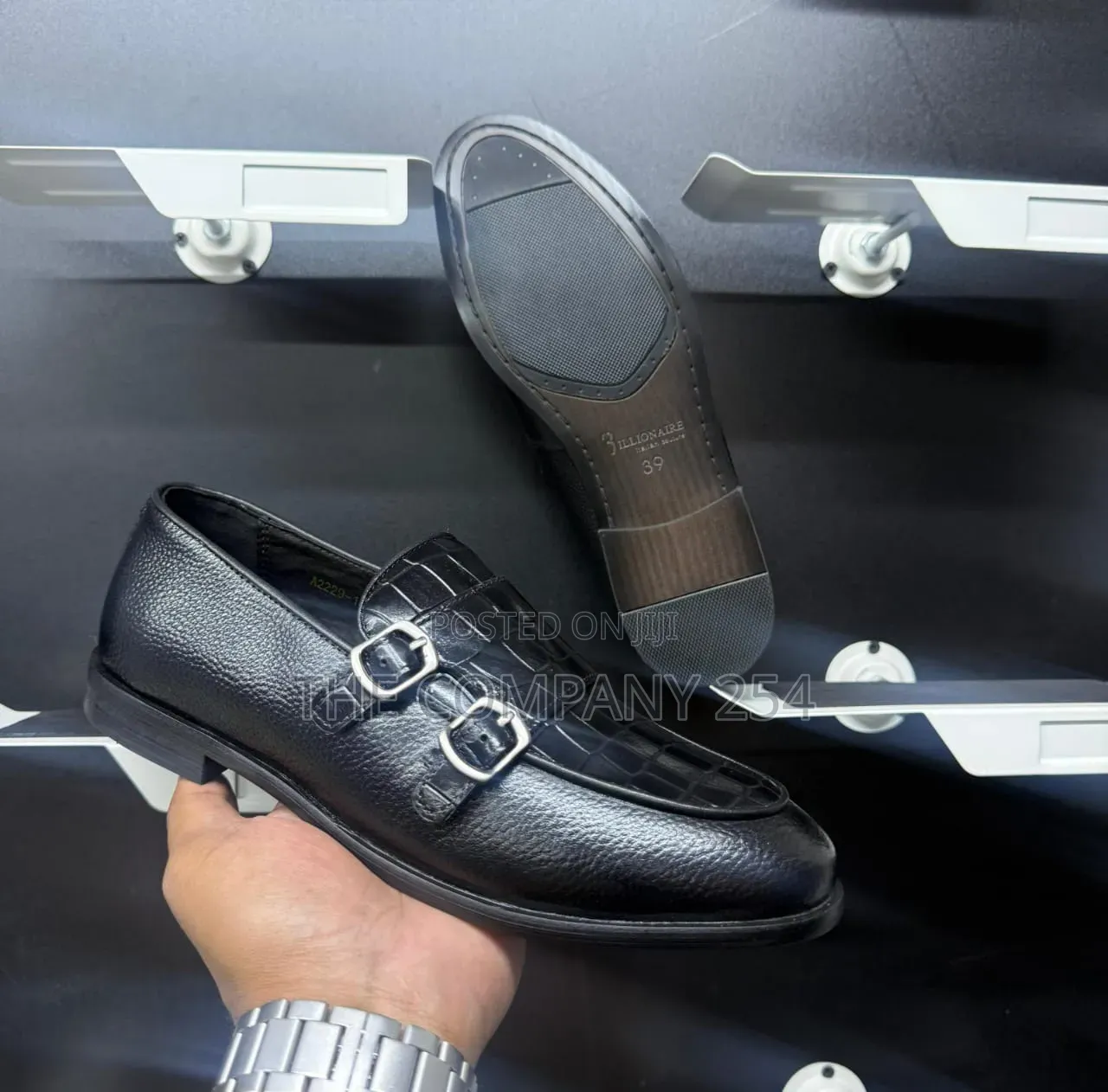 Quality Casual Leather Double Monk Slip on Loafers With Rubber Sole