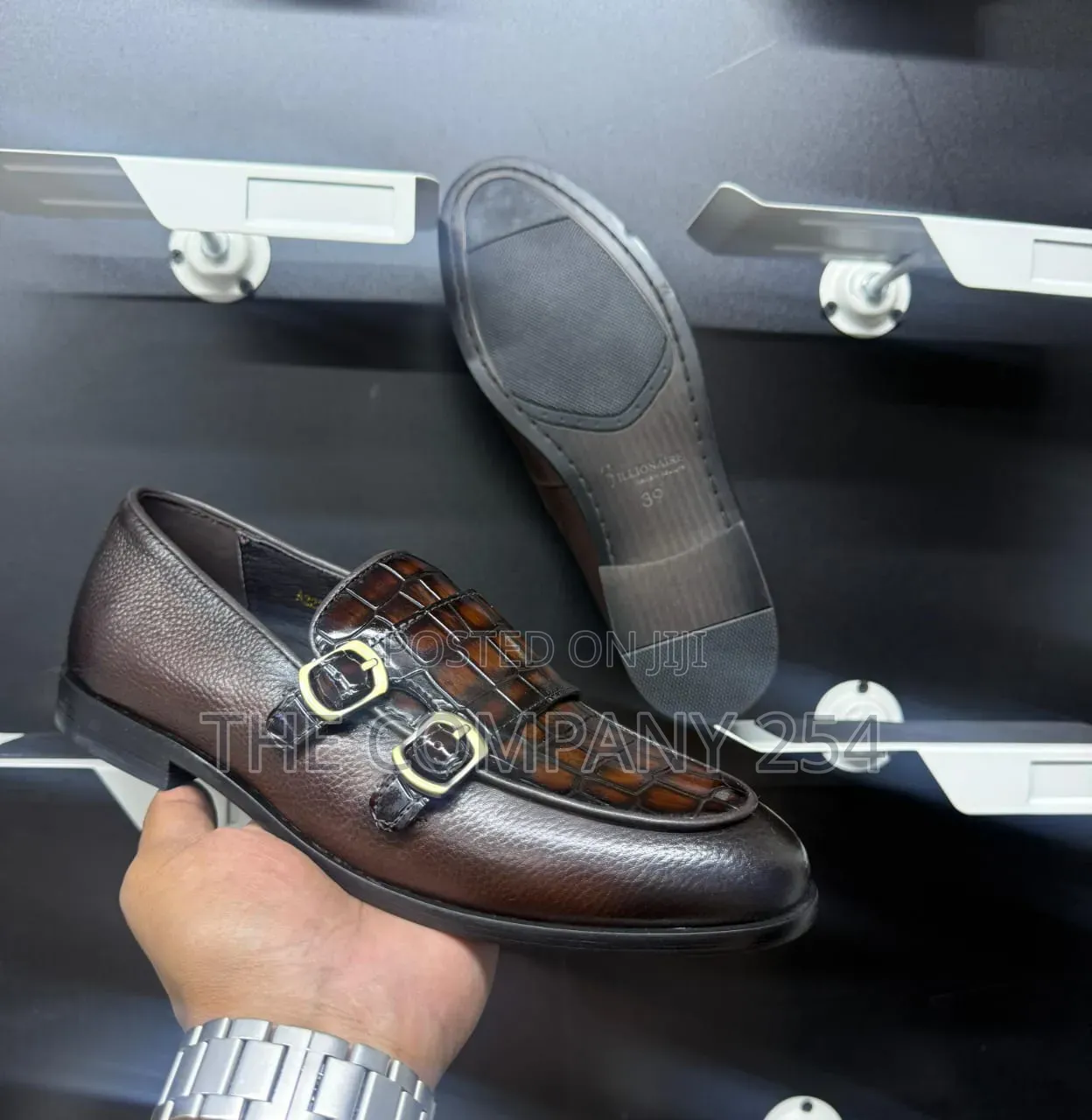 Quality Casual Leather Double Monk Slip on Loafers With Rubber Sole