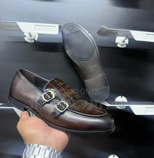 Quality Casual Leather Double Monk Slip on Loafers With Rubber Sole