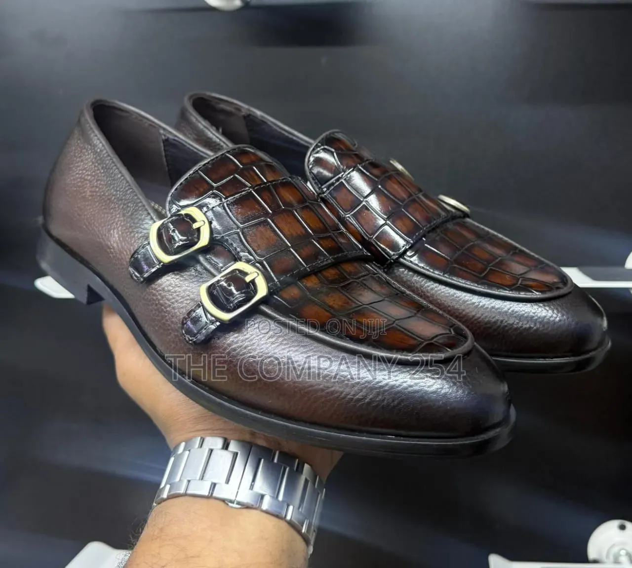 Quality Casual Leather Double Monk Slip on Loafers With Rubber Sole