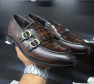 Quality Casual Leather Double Monk Slip on Loafers With Rubber Sole