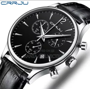 Black and Silver Crrju Chronograph Leather Gents Wristwatch