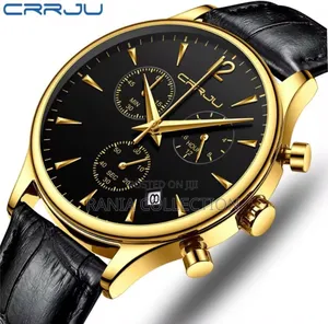Black and Silver Crrju Chronograph Leather Gents Watch