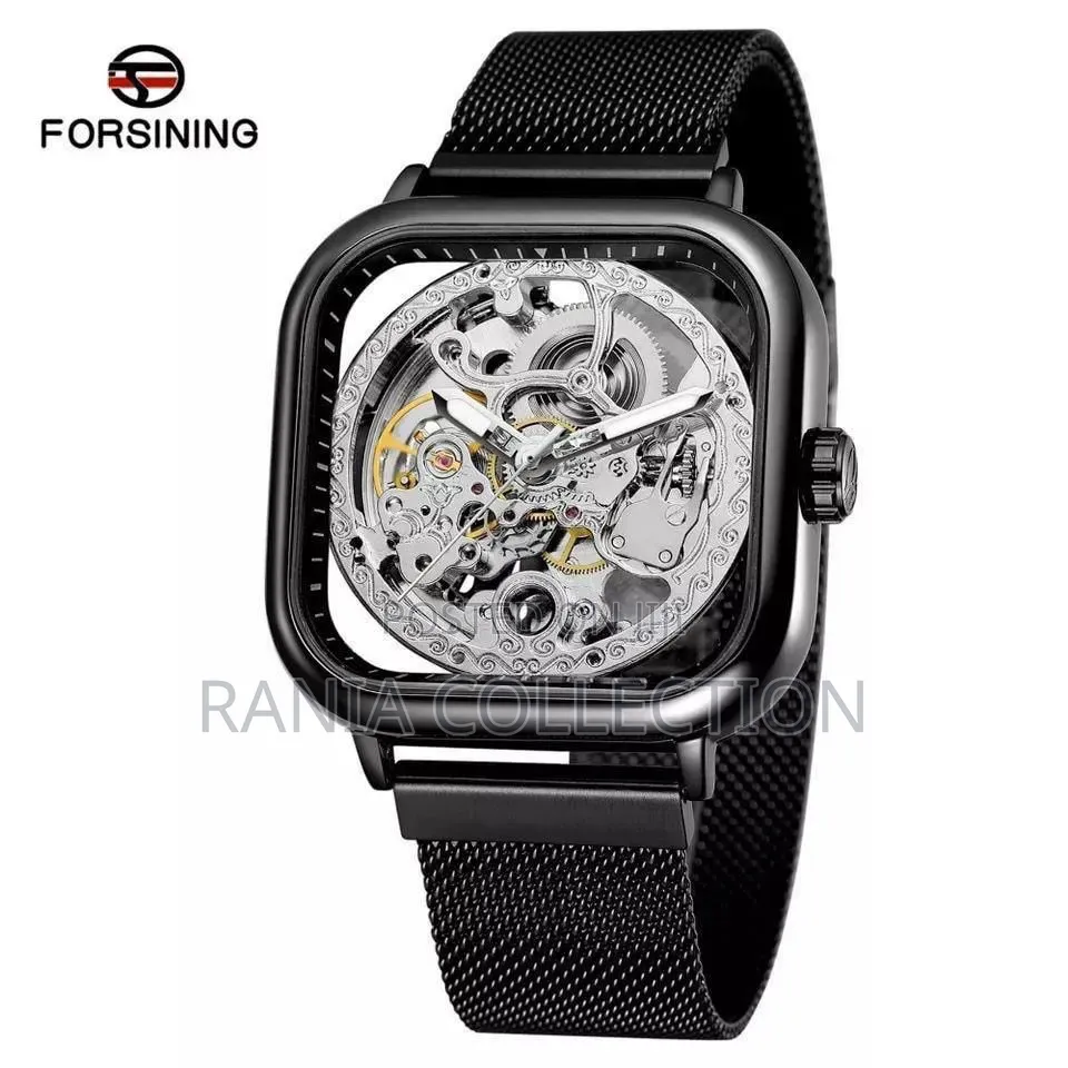 Black and Silver Forsining Automatic Skeleton Watch