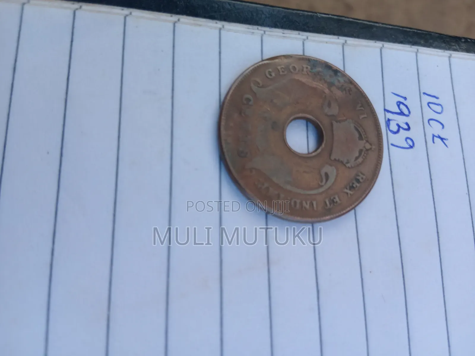 Rare 1939 East Africa 10cent Hole Coin Georgev1