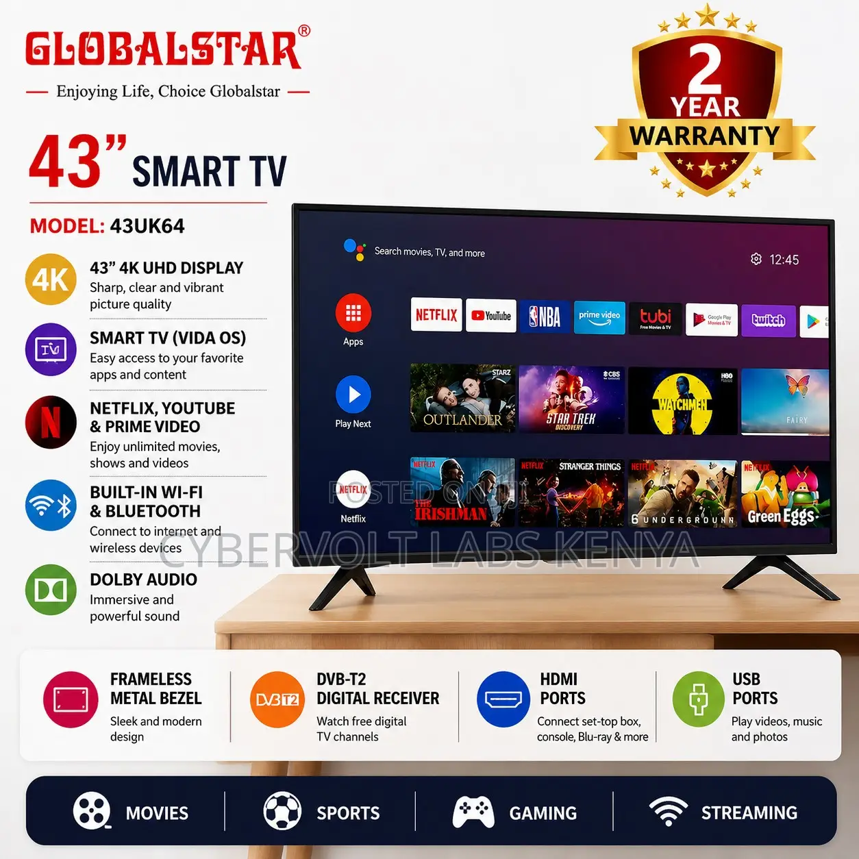 Globalstar 43inches Smart Tv – Model 43uk64