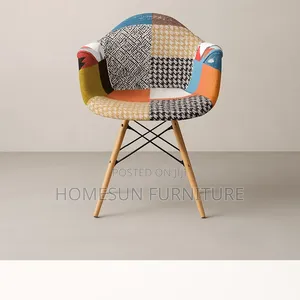 Modern Patchwork Accent Chair | Fabric Lounge Chair With Wooden Legs