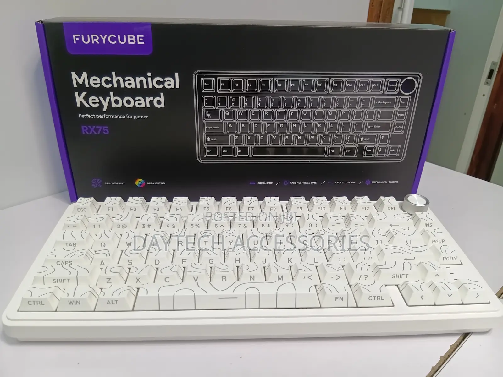 Zifriend Rx75 Pro Tri Mode Mechanical Keyboard White Flowing Keycaps.