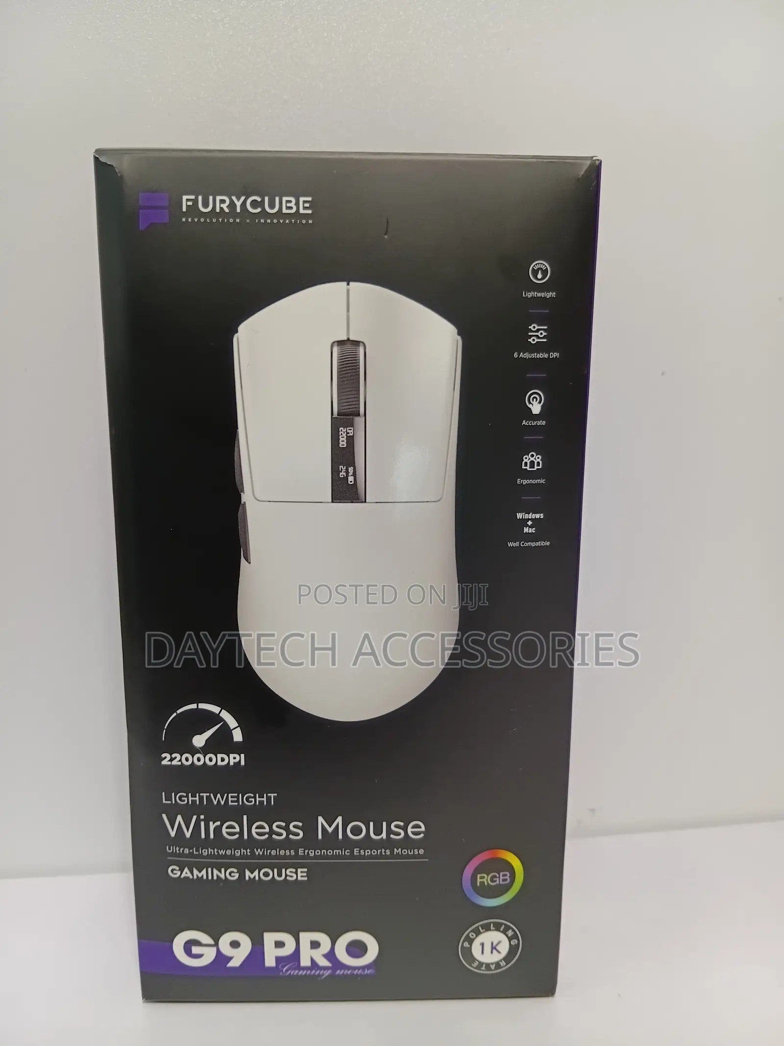 This Is a Furycube G9 Pro Wireless Gaming Mouse in White.