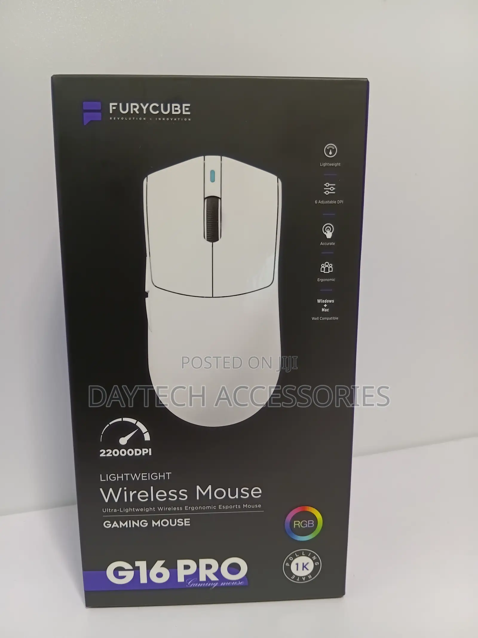 This Is a Furycube G16 Pro Lightweight Wireless Gaming Mouse in White.