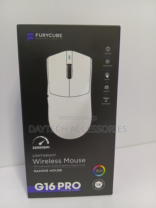 This Is a Furycube G16 Pro Lightweight Wireless Gaming Mouse in White.