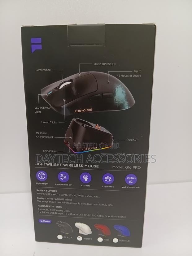 This Is a Furycube G16 Pro Lightweight Wireless Gaming Mouse in White. - thumbnail 2