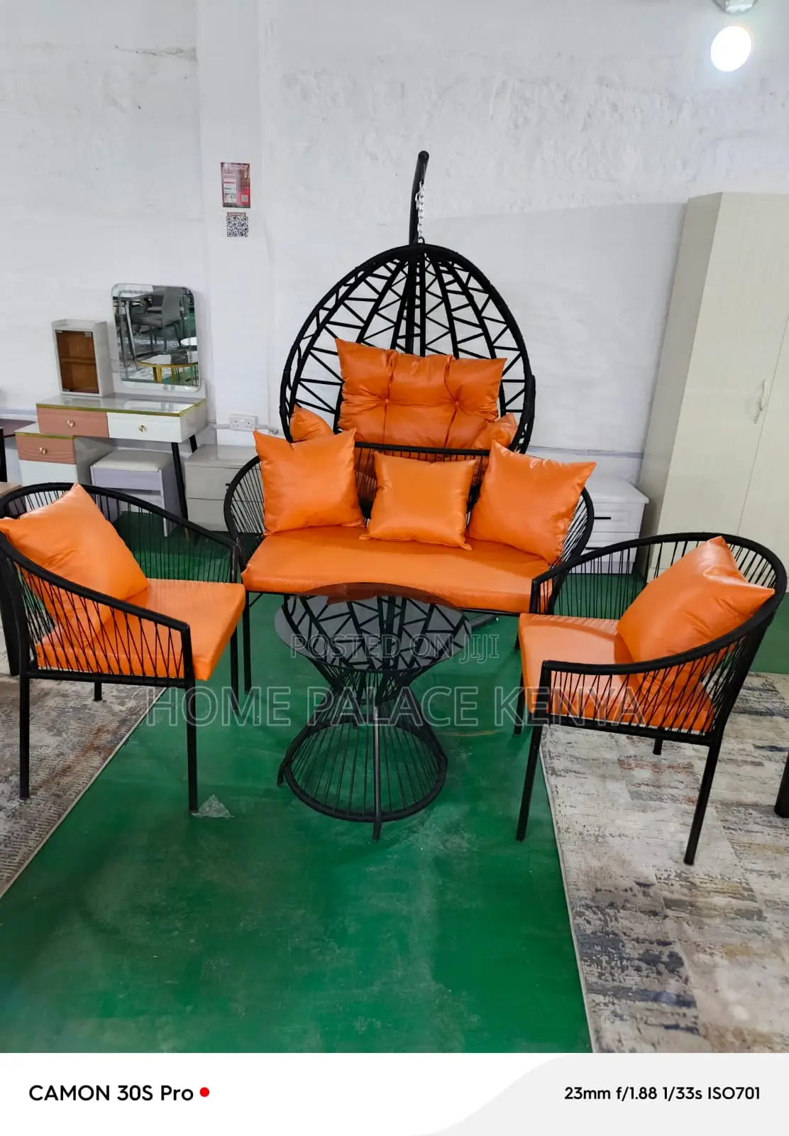 Outdoor Set: Wicker Woven Leather Set With Swing and Bench