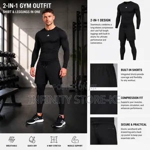 Gym Compression Shirt And Gym Short With Leggings Training Set