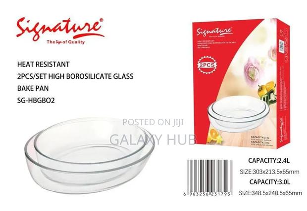 Signature PCS Oval Glass Bake Pan Set (Sg-HBGBR-2) (2200/3000ml)