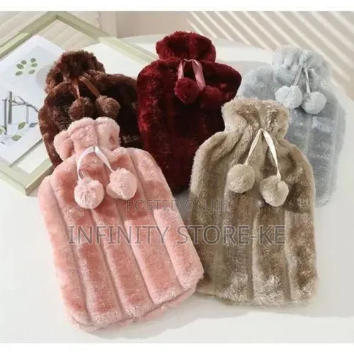 Plush Hot Water Bottle With Soft Fur Cover, Warm Cozy Heat Therapy Bag