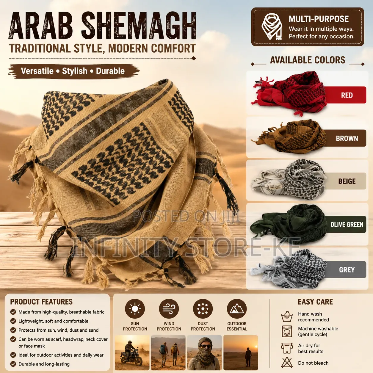 Arafat Scarf Shemagh Tactical Keffiyeh Head Wrap for Men Women