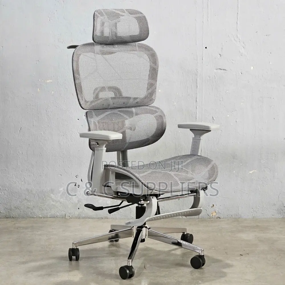 White Reclining Ergonomic Chair With Footrest