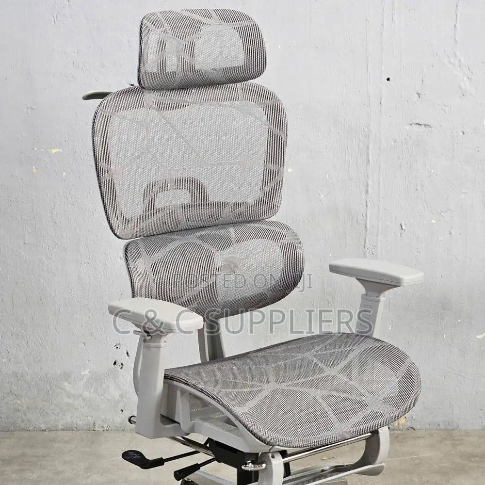 White Reclining Ergonomic Chair With Footrest