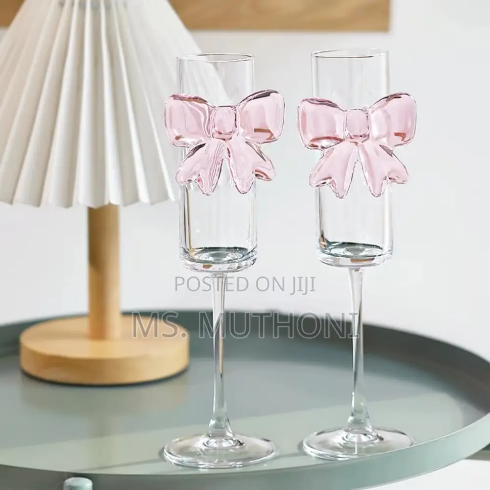 6pcs Pink Bow Champagne Flutes for Weddings or Parties