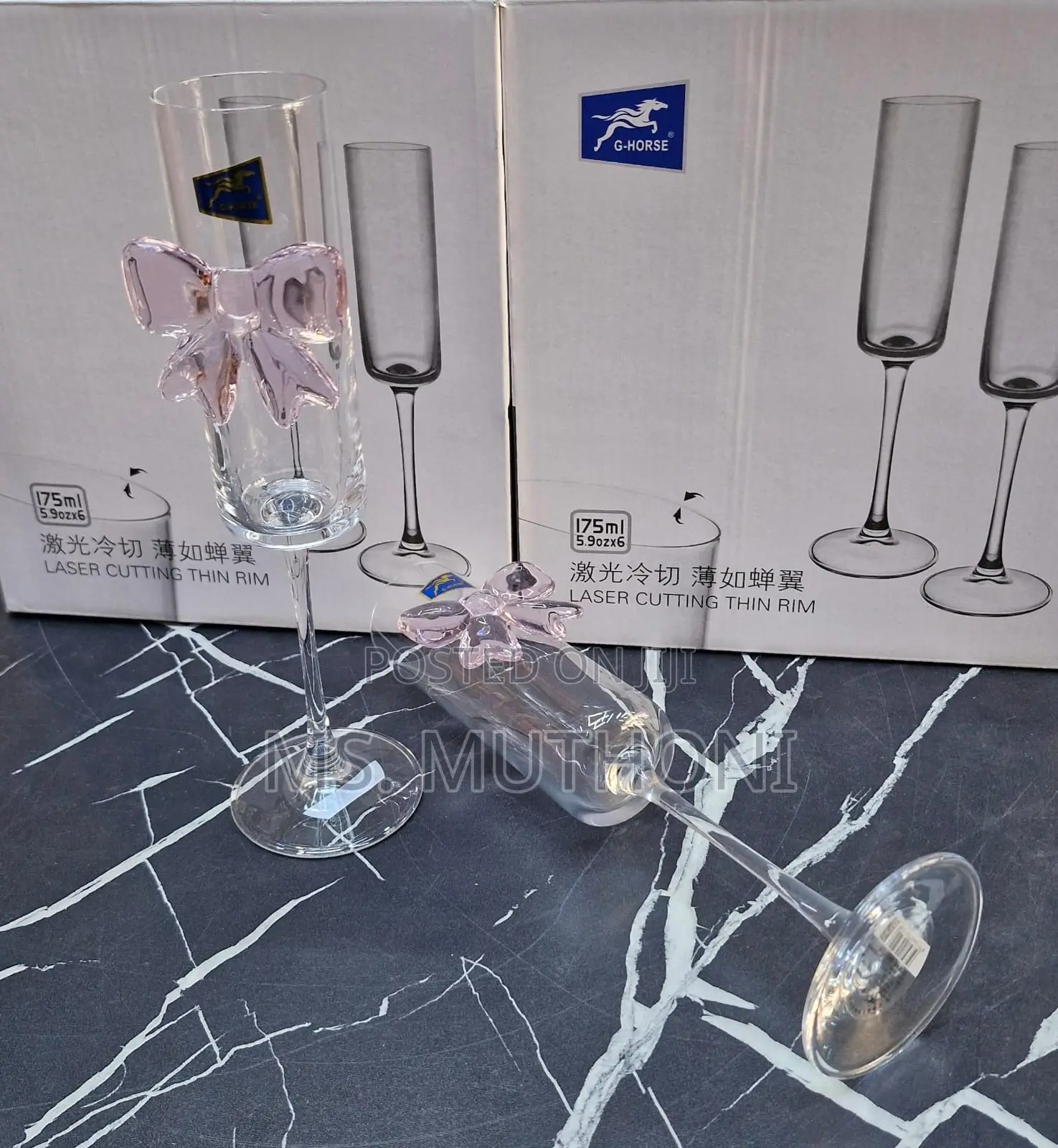 6pcs Pink Bow Champagne Flutes for Weddings or Parties