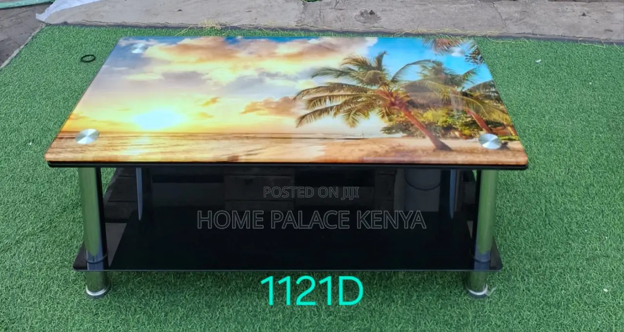 Coffee Table: Two Tier Tempered Glass Tables With Graphic Images
