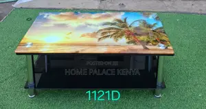 Coffee Table: Two Tier Tempered Glass Tables With Graphic Images
