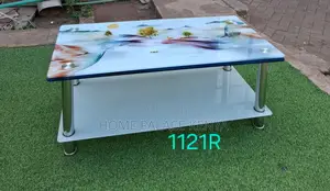 Coffee Table: Two Tier Tempered Glass Tables With Graphic Images